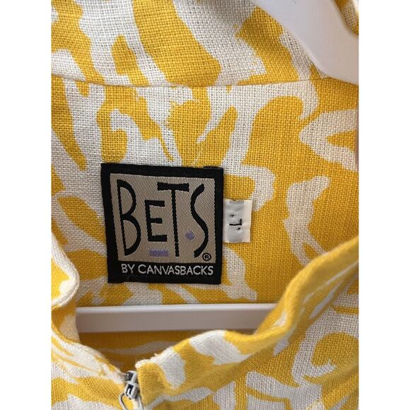 BETS By Canvasbacks Linen Zip Up Jacket Women Size LG Yellow‎ Floral Pocket USA - Picture 3 of 9